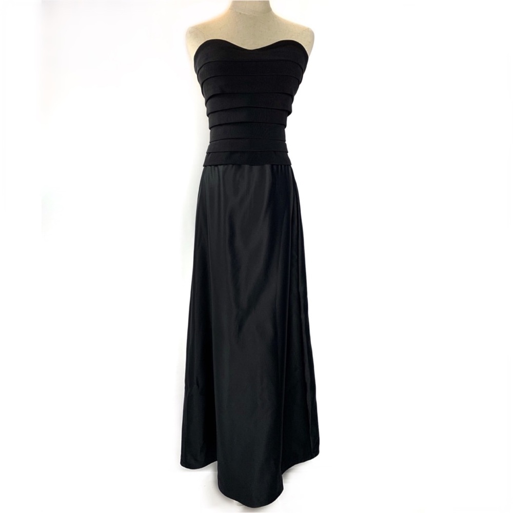 Tadashi Shoji Black Strapless Bandage Bodice Evening Gown